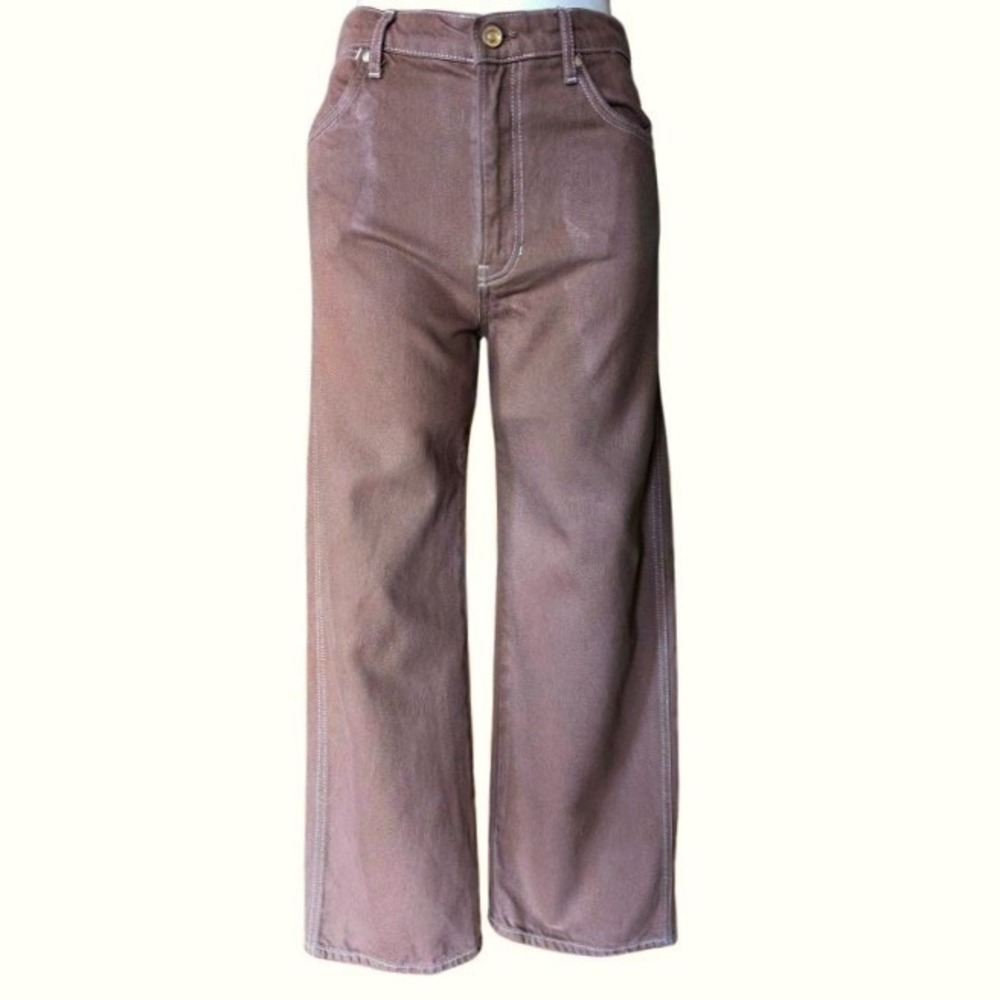 Reformation Cowboy High Rise Straight Leg Jeans Brown Cacao Contrast Stitch S 27 - Picture 2 of 9